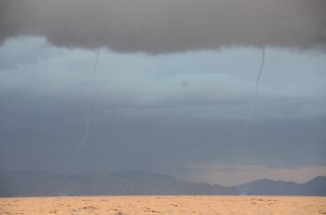 Awesome twin water spouts behind us, after refueling in Cartagena, Spain