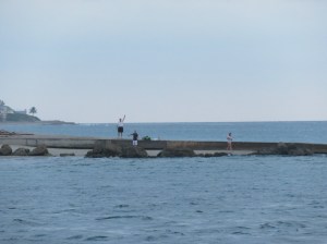 My dad waving goodbye from the Stuart Inlet